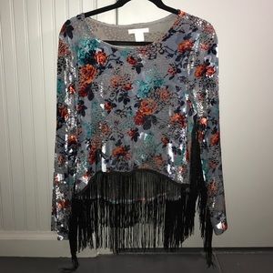 Blue floral velvet shirt